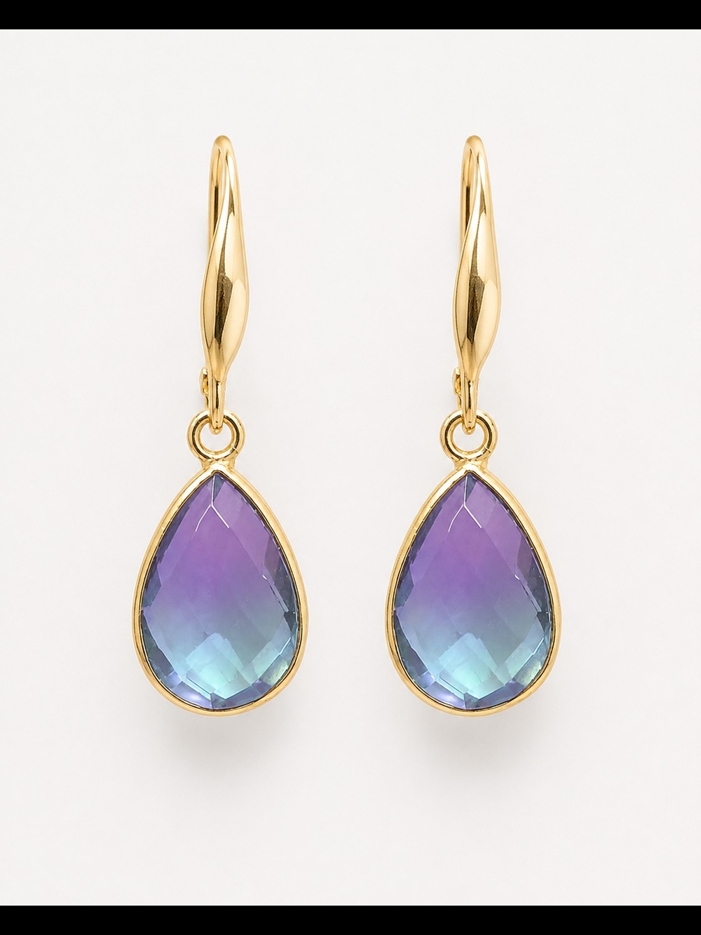 18K Gold Plated Purple to Teal Gradient Aura Quartz Teardrop Earrings